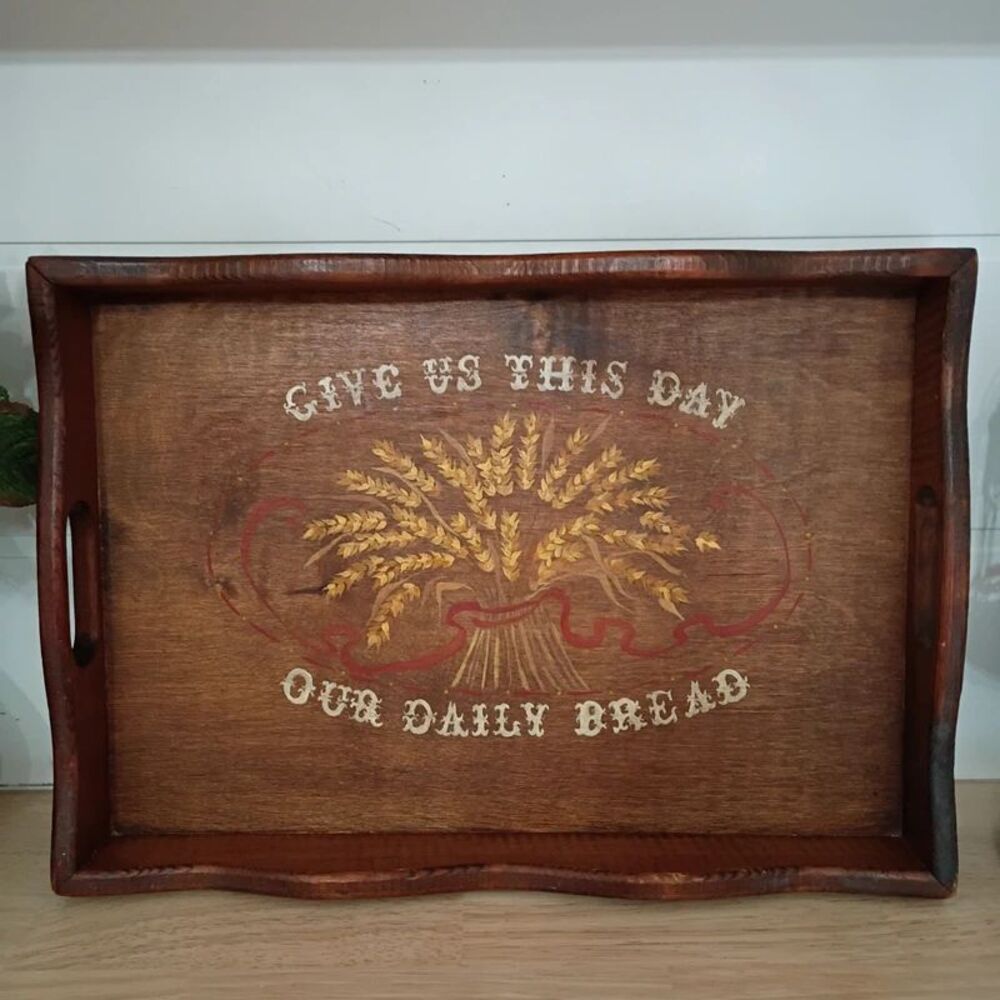 Vintage Hand Painted Wood Tray Scalloped Trim Country Cottage Shabby Chic Decor